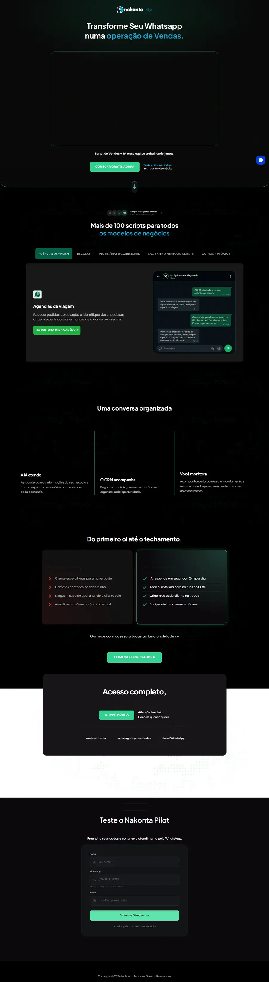 Página de captura de um software de vendas, do topo ao rodapé
